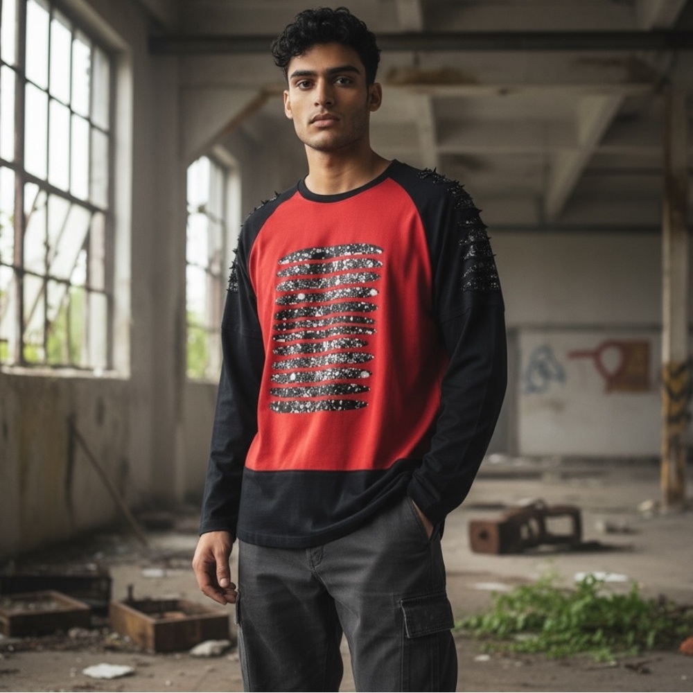 Phat Farm Long Sleeve Graphic Shirt M | Red & Black Raglan, 2000s Streetwear